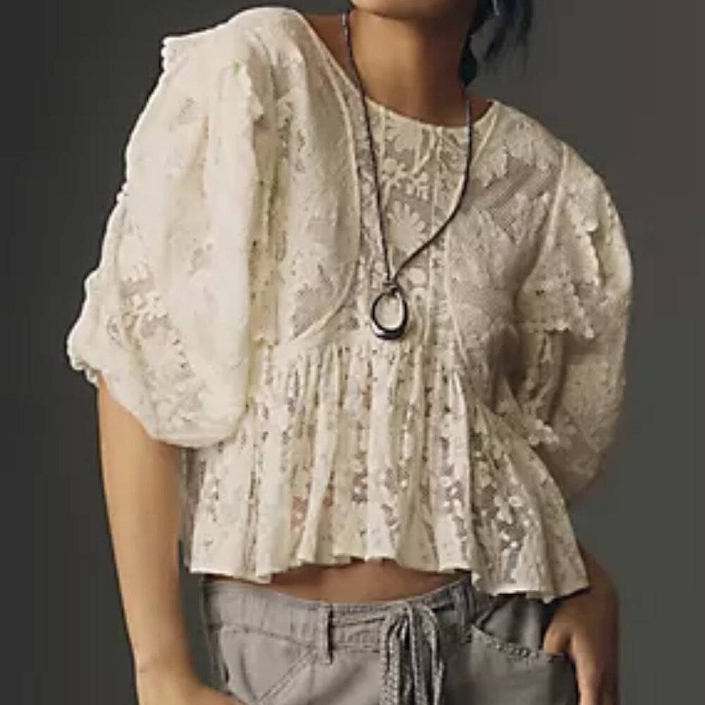 ANTHROPOLOGIE Forever That Girl Babydoll Lace Blouse